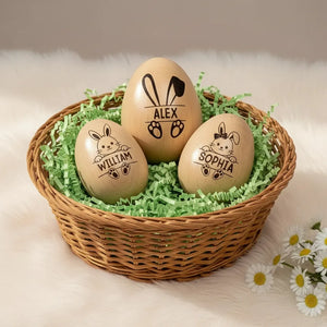 Adorable Bunny With Name - Personalized Wooden Easter Egg