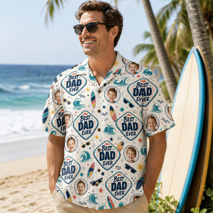 Best Dad Ever Surf Badge Photo Hawaiian Shirt - Lifestyle 1