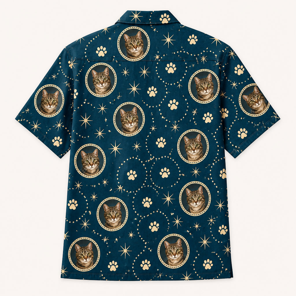 Best Cat Dad Ever – Pet Photo Hawaiian Shirt (AOP) - Back view