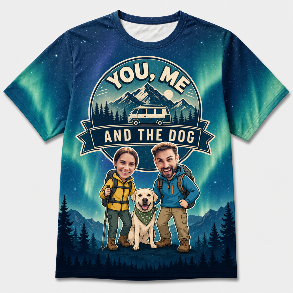 You, Me and the Dog – Road-Trip AOP Tee (3 Face Uploads) - Hero
