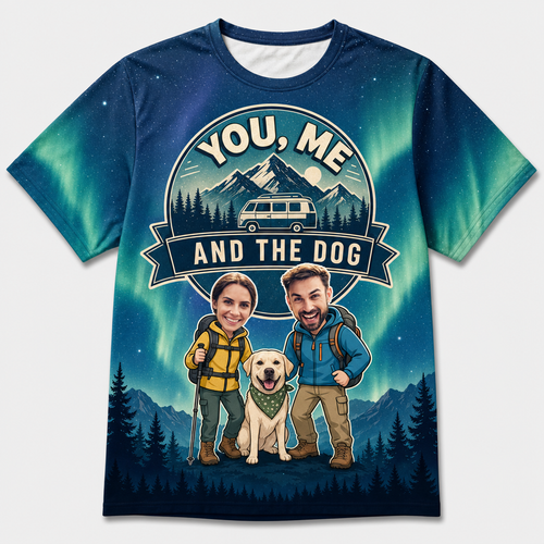 You, Me and the Dog – Road-Trip AOP Tee (3 Face Uploads) - Hero