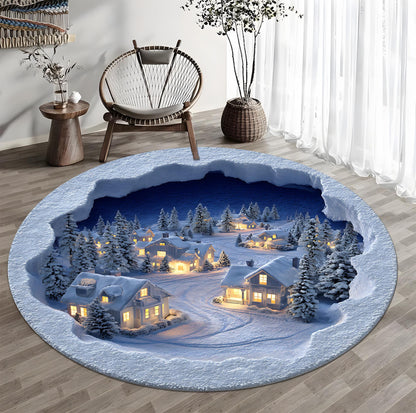 3D Snow Village Round Rug, Winter Scene Carpet for Living Room, Christmas Home Decor Cozy Holiday Floor Mat a508906e-a45b-4a84-a197-27824083c06f-5.jpg