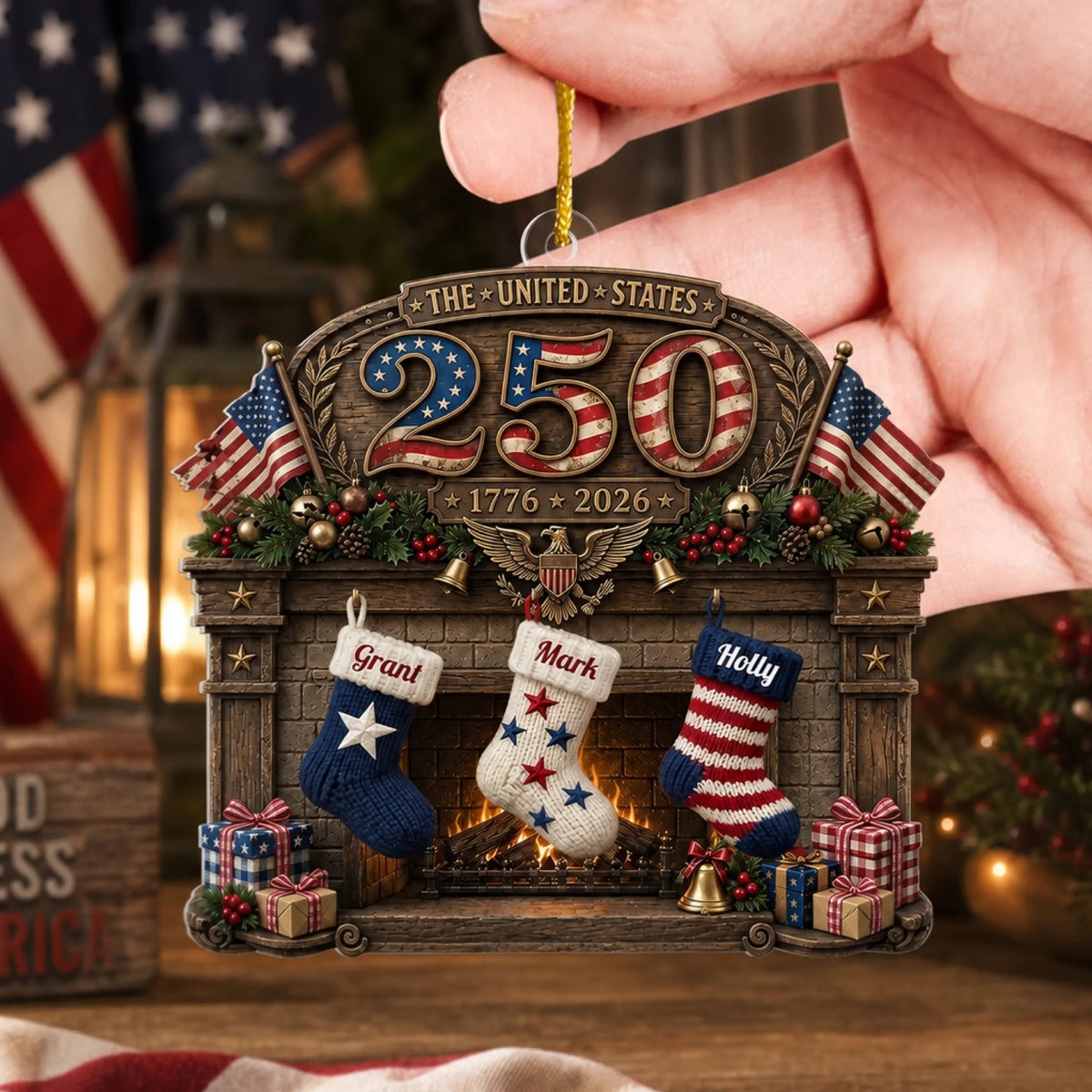 USA 250th Anniversary Fireplace & Stockings - Personalized Acrylic Ornament, Custom Family Names, Patriotic Christmas Keepsake a5a7b5a8-4cb8-4401-964e-e7a1c3df1399-6a718c7538484.jfif