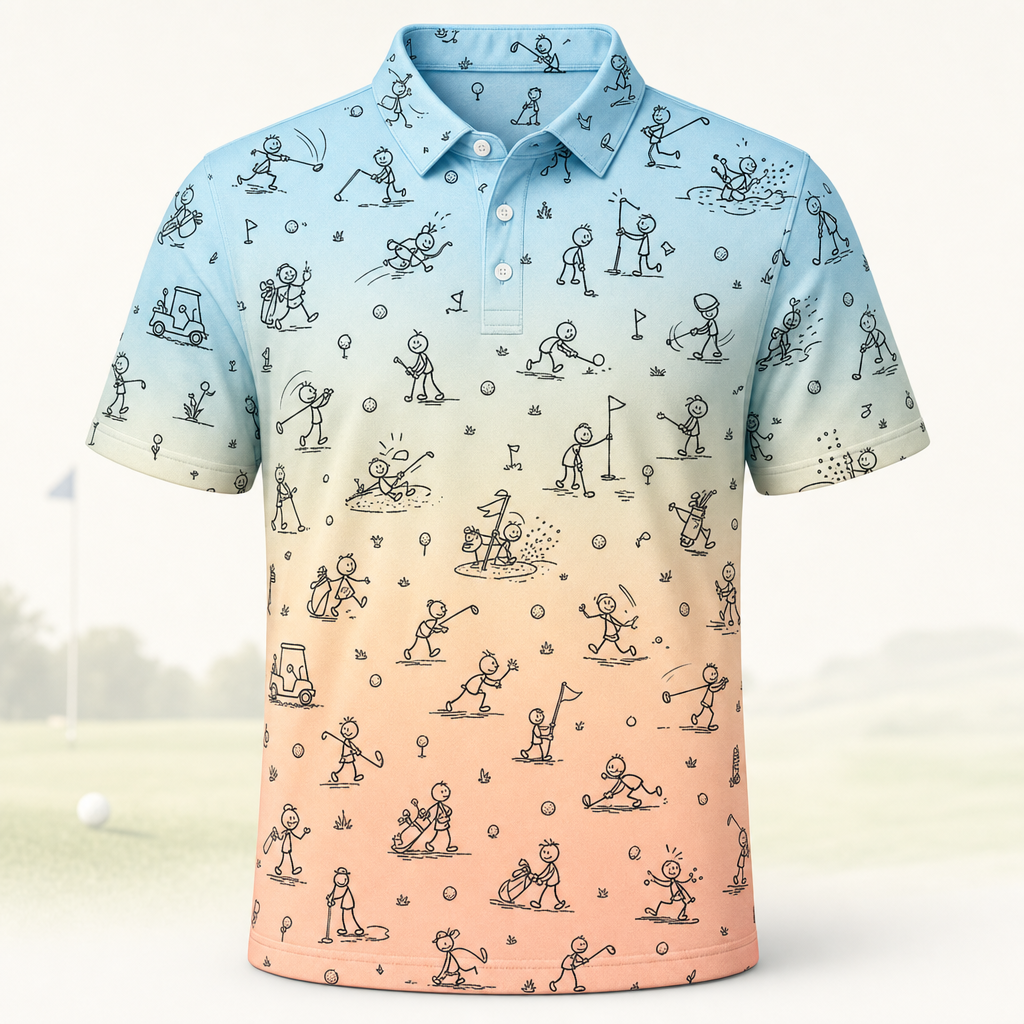 Ombre Stick-Figure Golf Antics AOP Polo - Polo shirt - All over printed a5b639c3-0033-4868-b3c9-fafac2800ce4.png