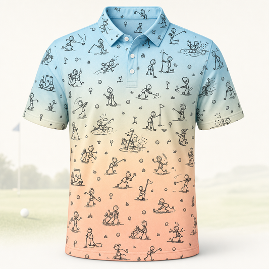 Ombre Stick-Figure Golf Antics AOP Polo - Polo shirt - All over printed a5b639c3-0033-4868-b3c9-fafac2800ce4.png