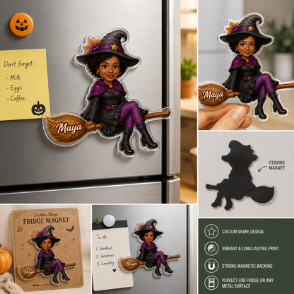 Personalized Witch Girl Fridge Magnet – Custom Photo Halloween Magnet with Name, Cute Broom Riding Witch Kitchen Decor Gift for Daughter, Sister, Best Friend, Kids a61e096a-afcc-4b98-bf0b-3a55b58ec47c-mockup.png