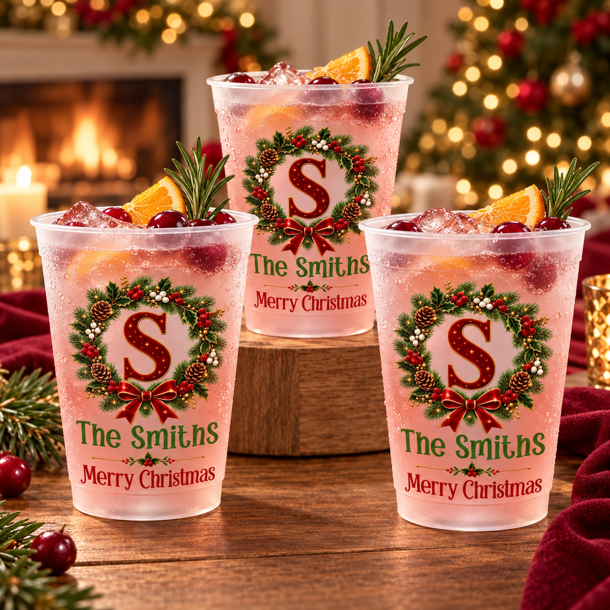 Custom Initial Family Name Christmas Gifts for Families - Personalized Plastic Cups - Christmas Drinkware For Party a65f9057-41dc-4cca-a54a-4015bd1f13ae-banner-1.png