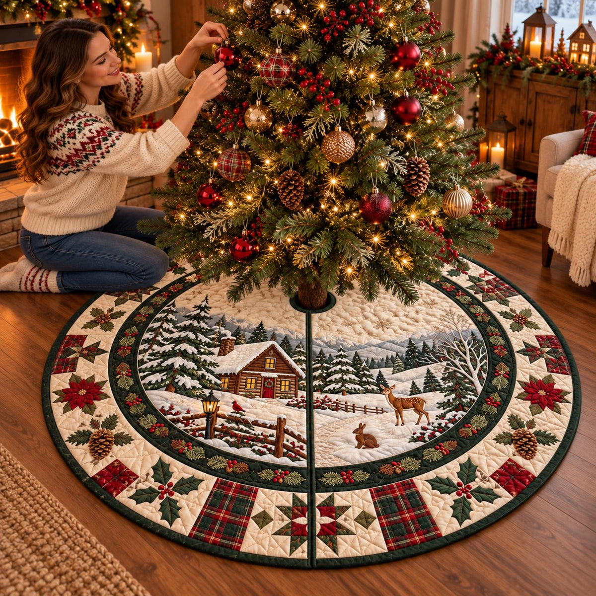 Winter Cabin Christmas Tree Skirt, Rustic Woodland Holiday Decor a6acaa48-a23e-4a60-ba9b-cd587d0a9f50-3.jpg