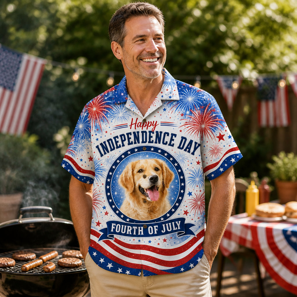 Independence Day Fireworks Pet Photo Hawaiian Shirt - Lifestyle 2