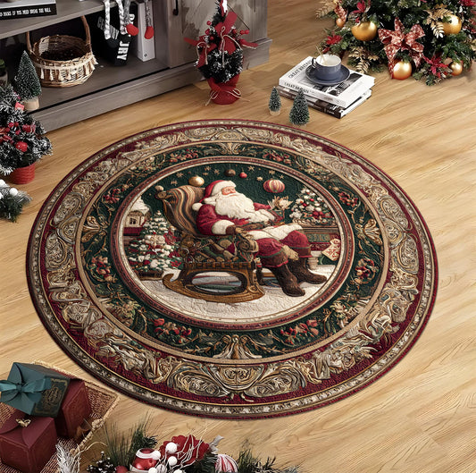 Round Christmas Rug with Santa Design, Festive Holiday Living Room Carpet, Vintage Style Decorative Floor Mat a78ee2d0-f5ad-421b-8fe3-76bf97c78549-1.jpg