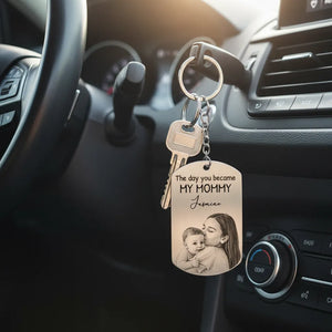 Custom Photo Pencil Sketch Calendar The Day You Became My Mom - Personalized Keychain
