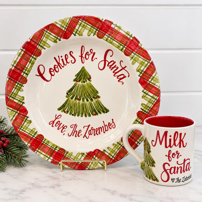 Personalized Cookies for Santa Ceramic Plate, Custom Family Name Christmas Tree Plate, Red & Green Plaid Christmas Eve Decor, Family Christmas Gift a8a548a6-90a2-43dd-992c-b990cb03719e-2.jpg