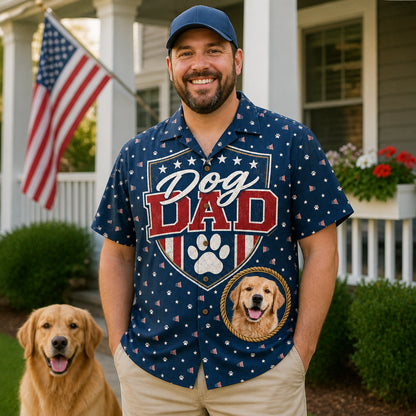 Patriotic Dog Dad Hawaiian Shirt – Custom Pet Photo - Lifestyle 1