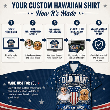 Old Man Dog Lover Patriotic Photo Hawaiian Shirt - How it is made