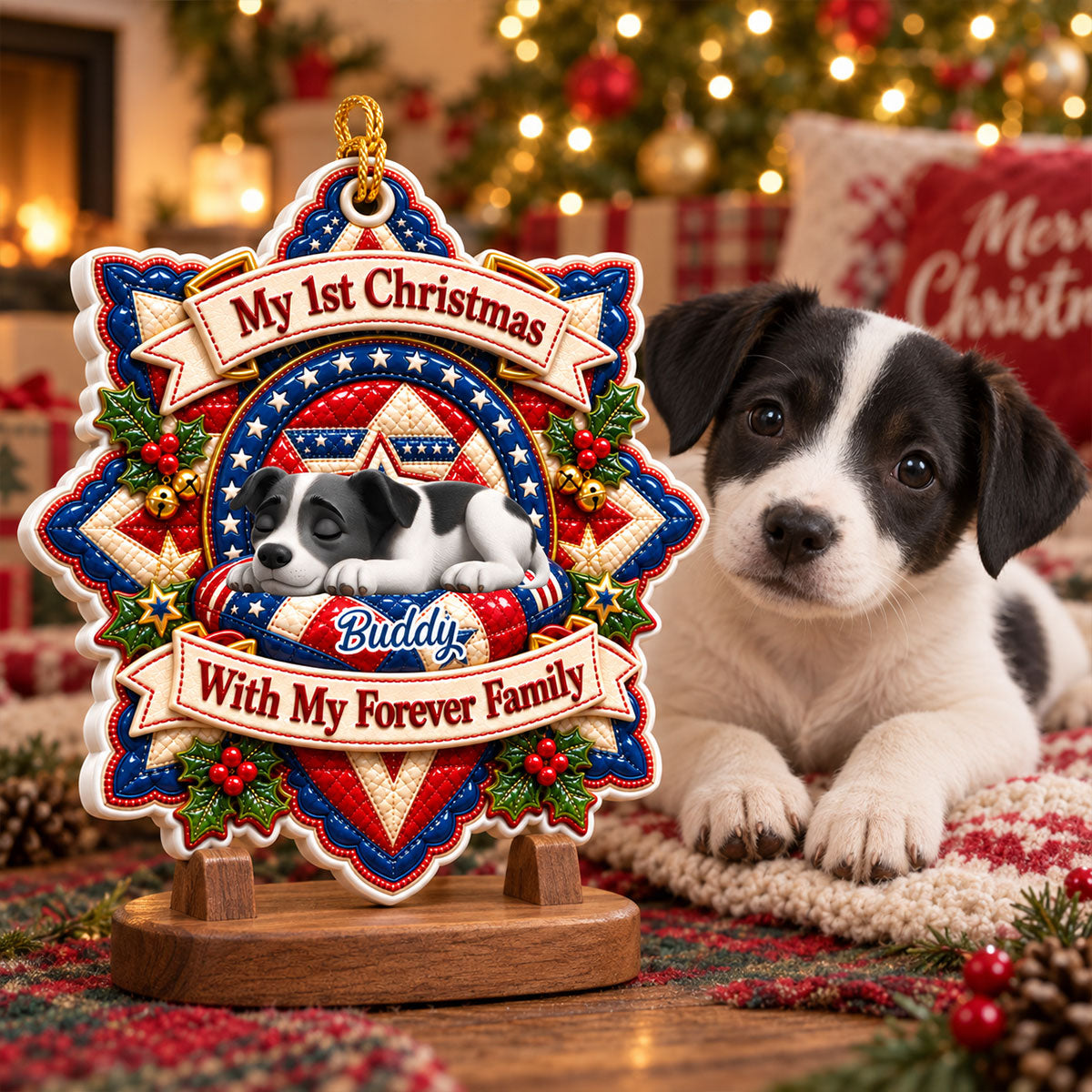 Loved By My Forever Family Merry Woofmas - Personalized Real 3D Raised Ornament a9fa1bd0-68b6-4459-9041-7e8c6d2c2611-1-6-.jpg