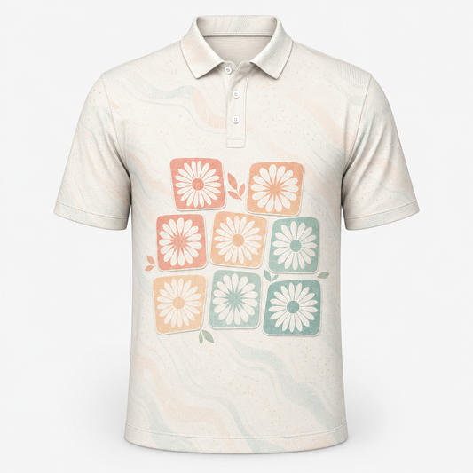 Retro Daisy Tile Grid Polo - Polo shirt - All over printed aa797ca5-b1b5-4a95-b29c-1a393b516141.png
