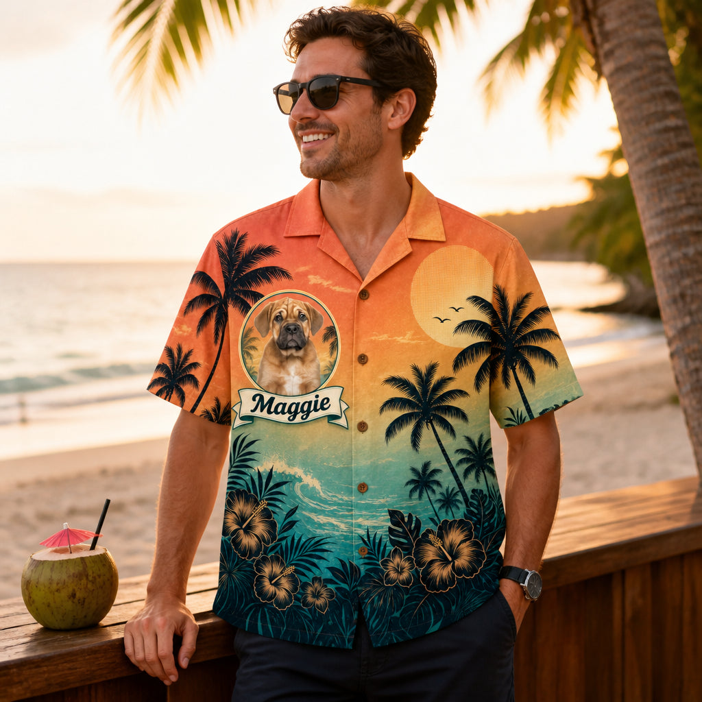 Tropical Sunset Pet Photo Hawaiian Shirt - Lifestyle 1