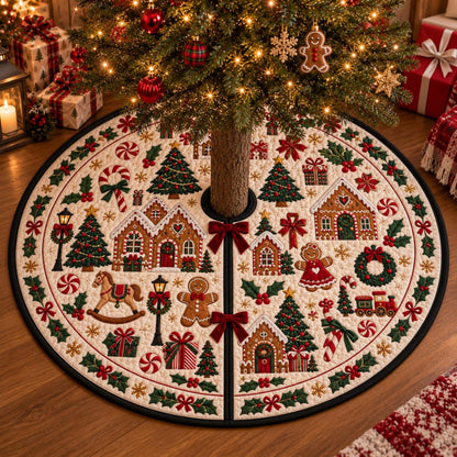 Vintage Nutcracker Quilted Christmas Tree Skirt, Gingerbread Village Mat abbf57df-7fff-4501-8568-ae05003a196b-1.jpg