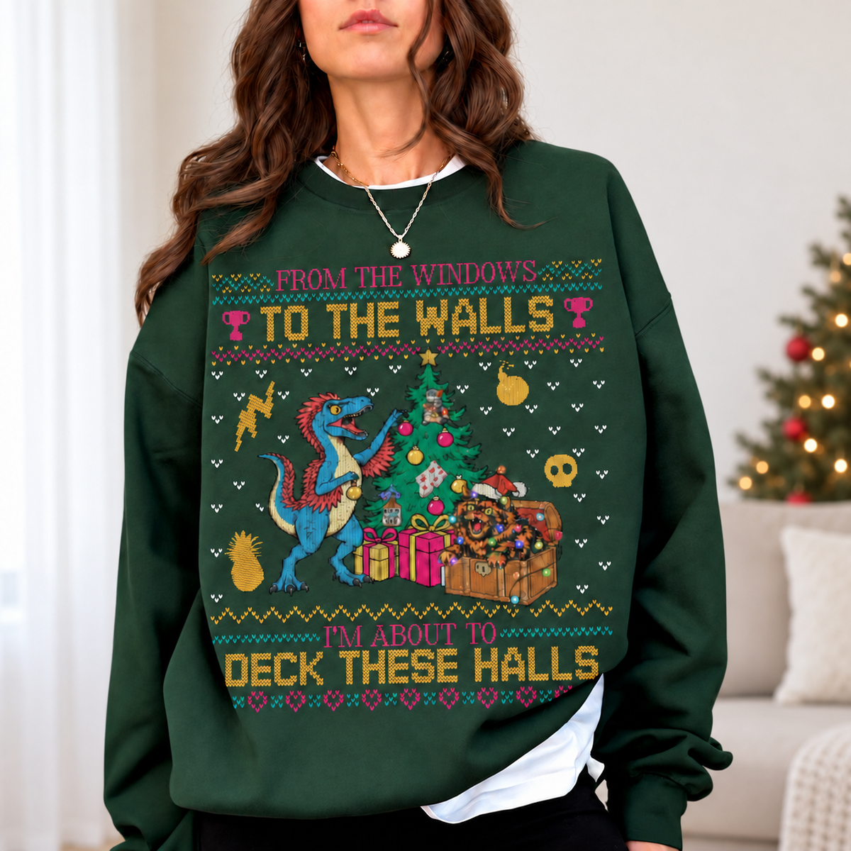 Dungeon Crawler Carl Ugly Christmas Sweater, Mongo & Donut Deck These Halls Holiday Crewneck, Unisex Festive Shirts ac10e869-1259-4de5-9ca7-9a5afcdd880f--o-n-xanh-r-u-g-c-Gi-ng-sinh.png