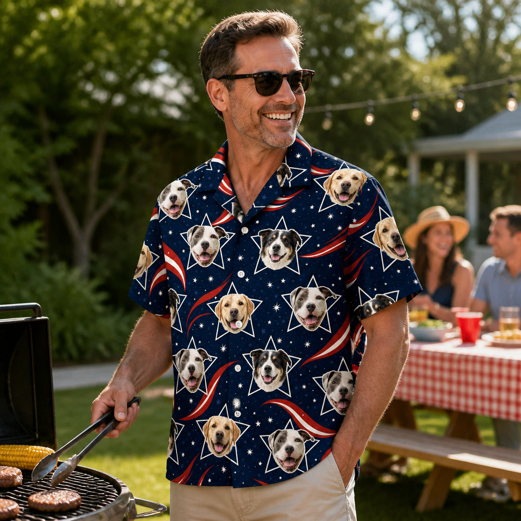 Custom Pet Face Stars & Stripes Hawaiian Shirt - Lifestyle 2