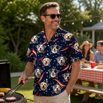 Custom Pet Face Stars & Stripes Hawaiian Shirt - Lifestyle 2