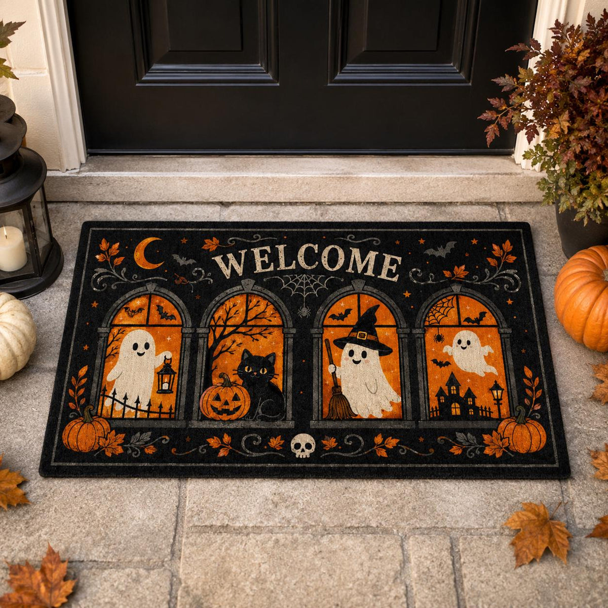 Halloween Welcome Doormat, Spooky Ghost and Black Cat Mat, Witch Pumpkin Front Door Decor, Fall Porch Mat, Haunted Housewarming Gift Decor ade17fdd-ee72-4bbb-a1c0-ae84766e7b94-1.jpg