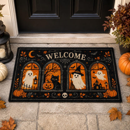 Halloween Welcome Doormat, Spooky Ghost and Black Cat Mat, Witch Pumpkin Front Door Decor, Fall Porch Mat, Haunted Housewarming Gift Decor ade17fdd-ee72-4bbb-a1c0-ae84766e7b94-1.jpg