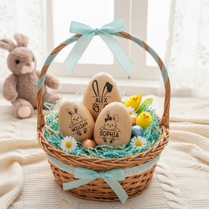 Adorable Bunny With Name - Personalized Wooden Easter Egg