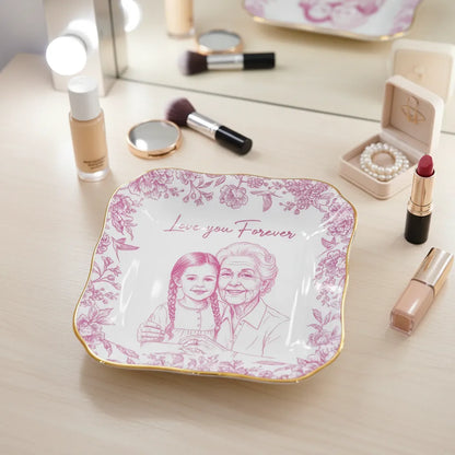 Custom Photo Pencil Sketch Loving Couple Family Pet - Personalized Ring Dish