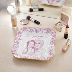 Custom Photo Pencil Sketch Loving Couple Family Pet - Personalized Ring Dish