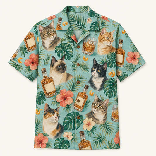 Whiskey & Cats Tropical Hawaiian Shirt - Hero