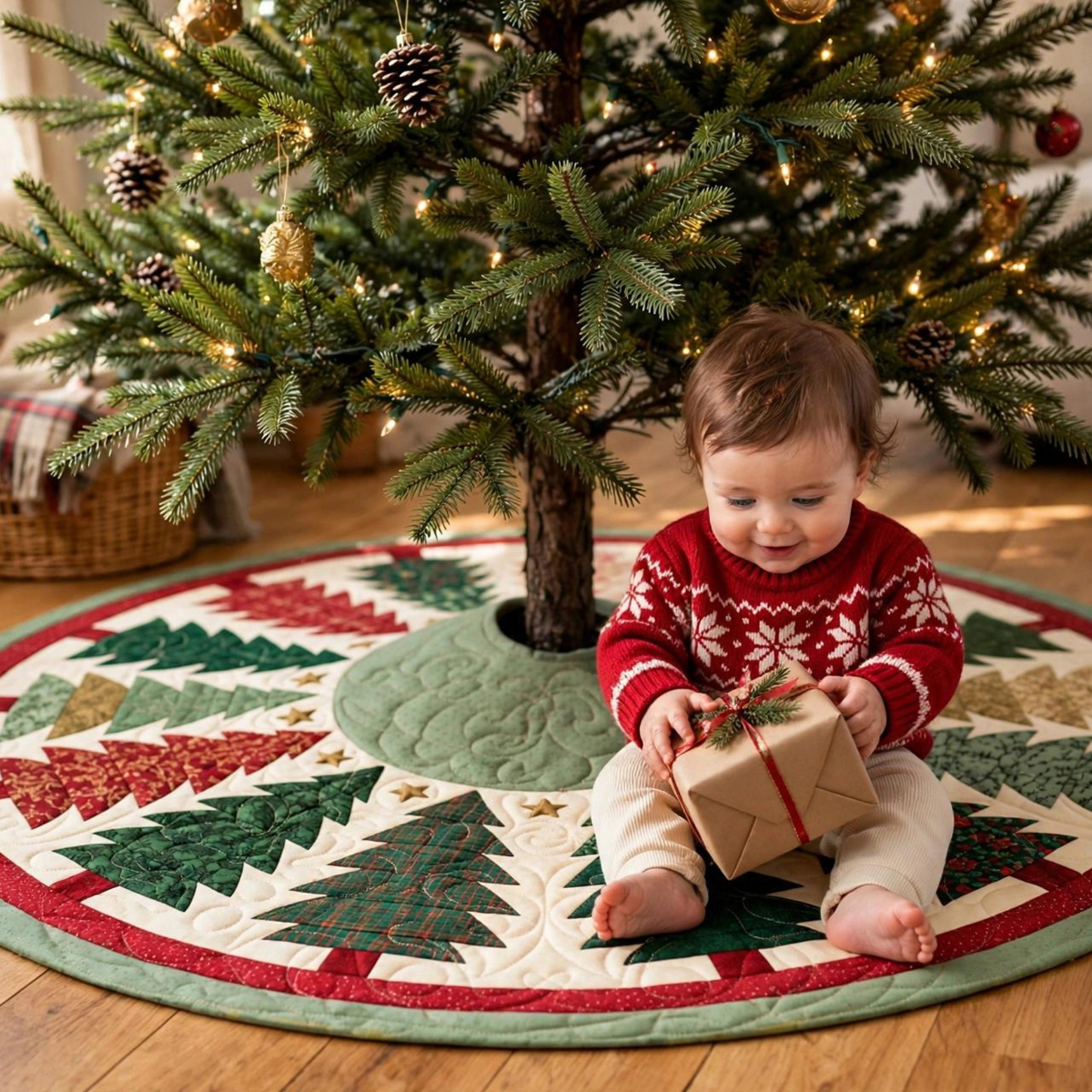 Christmas Tree Quilted Tree Skirt, Patchwork Christmas Tree Skirt, Red Green Holiday Tree Base Cover, Traditional Xmas Decor, Family Gift afe61a09-25af-434f-99b0-5efefbcb9505-4.png
