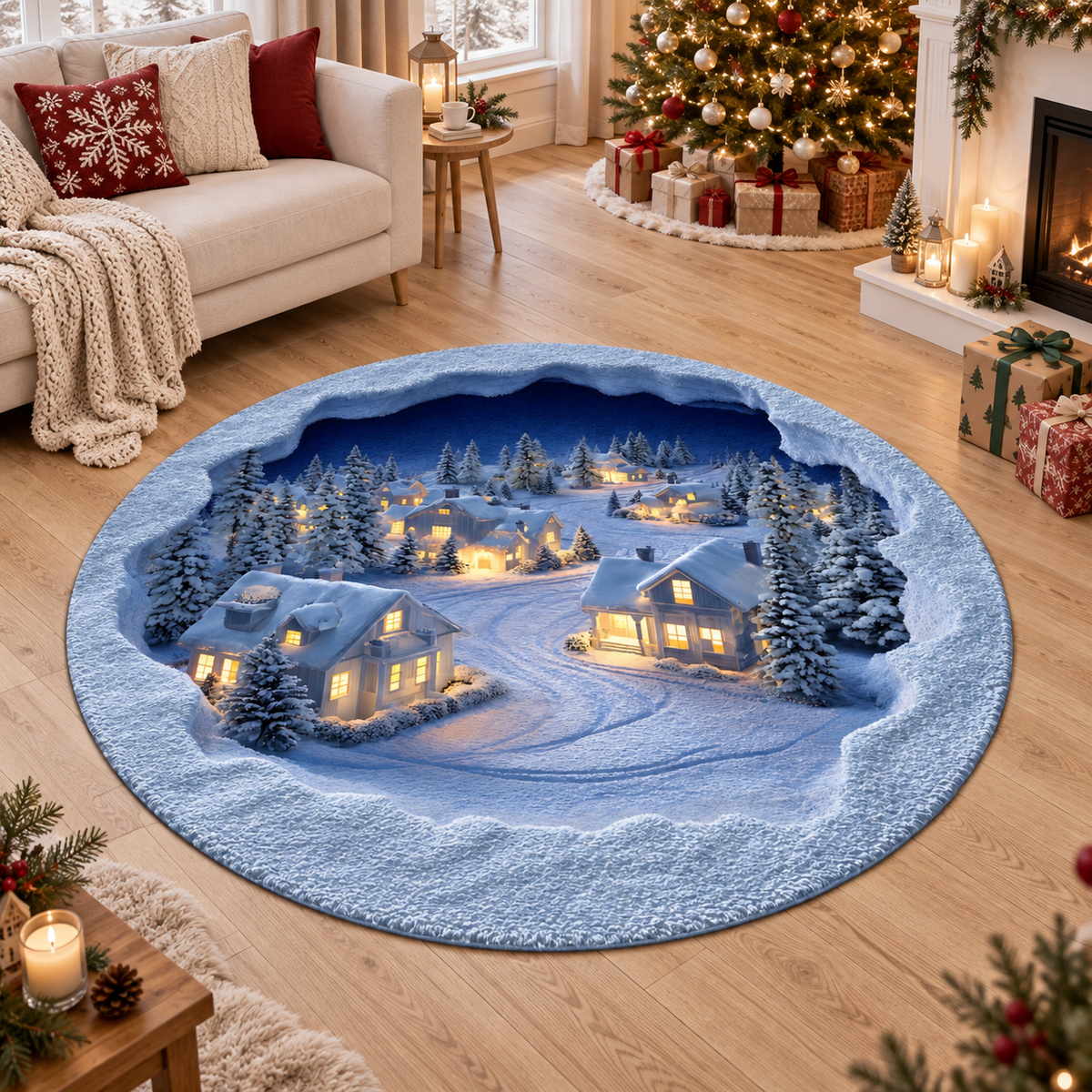 3D Snow Village Round Rug, Winter Scene Carpet for Living Room, Christmas Home Decor Cozy Holiday Floor Mat b0ca5f97-bc2c-40db-b9c3-ea908f9a665c-banner-1.png