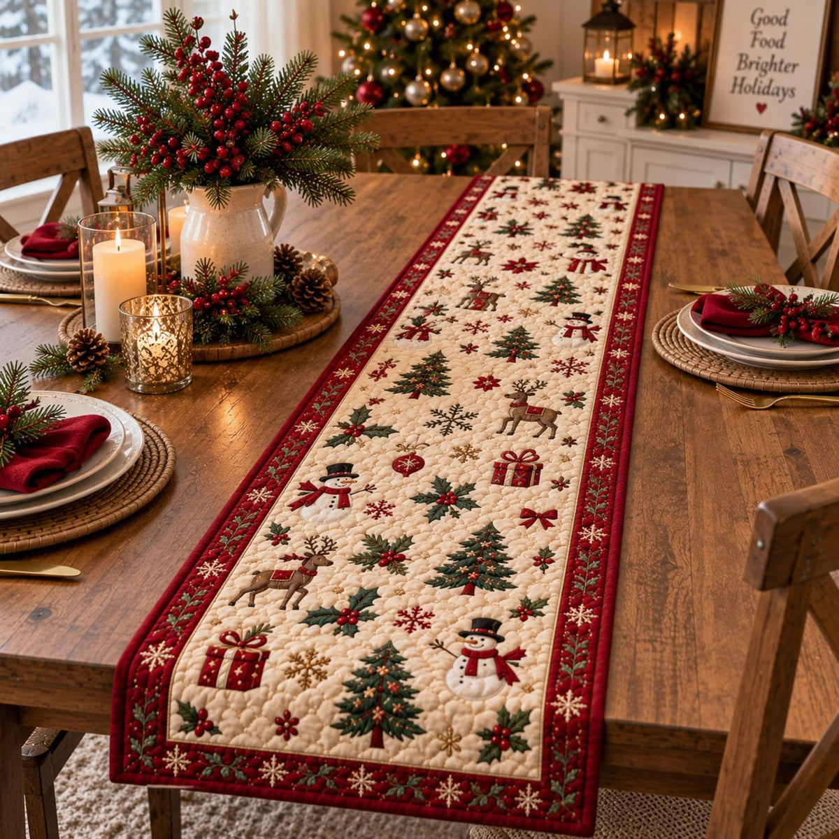 Christmas Quilt-Style Table Runner, Festive Snowman Reindeer Farmhouse Decor b0cd1132-b16d-4848-9de8-c2a207bf6ed1-3.jpg