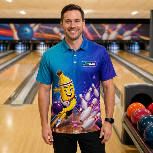 Personalized Going Bananas for Bowling Polo Shirt – Custom Name, All-Over Print