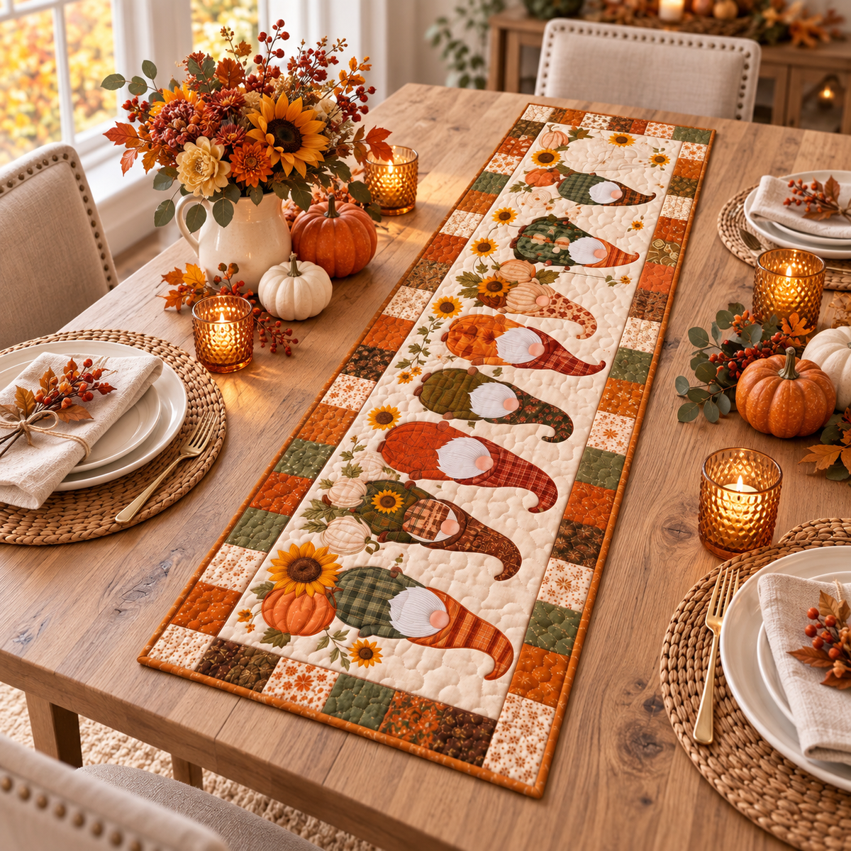 Fall Gnome Family Quilted Table Runner, Pumpkin Harvest Table Runner, Autumn Farmhouse Table Decor, Thanksgiving Decor, Gnome Lover Gift b2b13f76-f49e-45e7-a080-33708ba6f389-banner-1.png