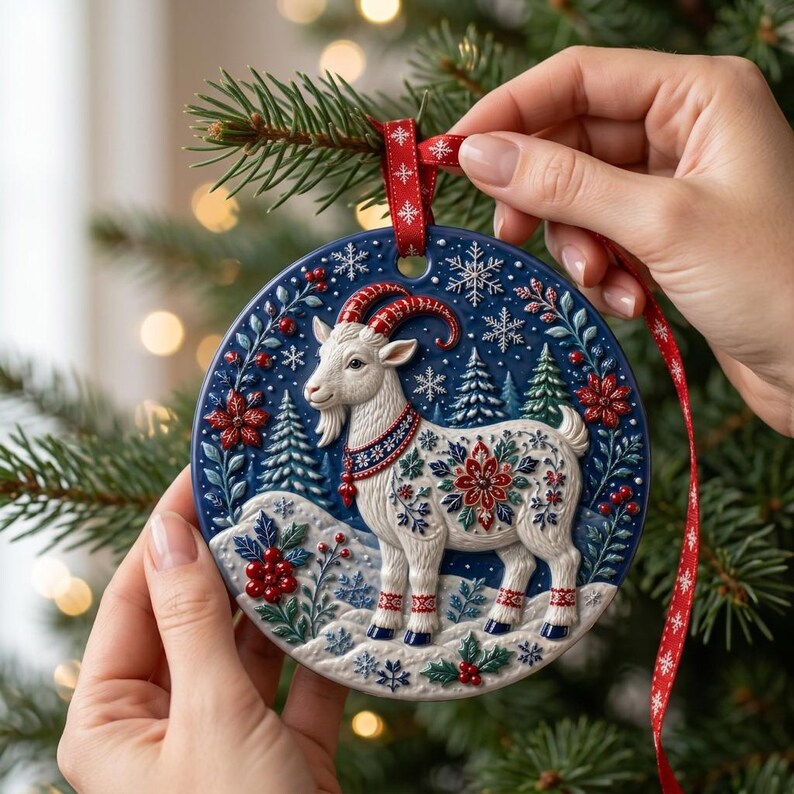 Handcrafted Ceramic Christmas Goat Ornament 3D, Festive 3D Winter Wonderland Decor, Unique Holiday Tree Decoration Gift b383c495-7dd7-40c3-aca3-f8b6fd5a74c3-j5.jpg