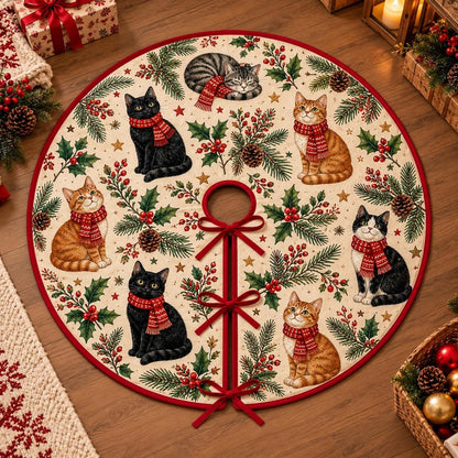 Black Cat Christmas Tree Skirt with Ribbon Ties, Tartan Plaid Cats Holiday Tree Skirt, Cat Lover Christmas Decor b43f47f1-591e-46a2-b6b1-e5bd940ce379-2.jpg