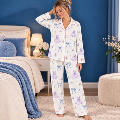 Meet Me At Midnight Princesses Pajamas Set, Watercolor Princess Sleepwear, Cinderella Coquette Bow PJs, Fairytale Pajama Set for Women b46643ff-0bbf-43c1-bfcc-c60192aa6812-Pyjama-h-a-ti-t-v-y-t-m-1.png