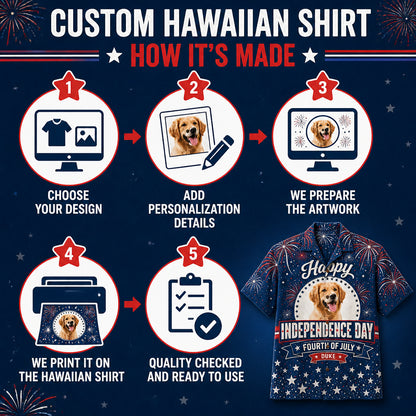 Custom Pet Photo Independence Day Hawaiian Shirt - How to customize