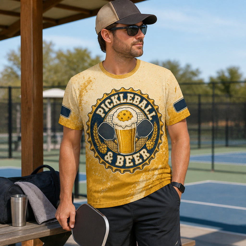 Pickleball & Beer AOP Tee — Custom Name Sleeves - Personalized T-Shirt - All over printed b4f23165-ed44-448e-bd39-229cffda06e4.jpg