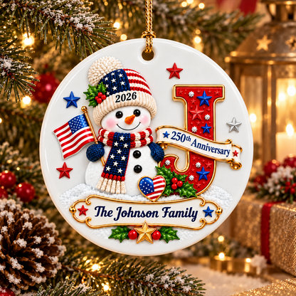 Patriotic Snowman Initial Custom Name - Real 3D Raised Ornament b50b2508-ee42-419f-8396-d07e802dc2af-2-3-.png