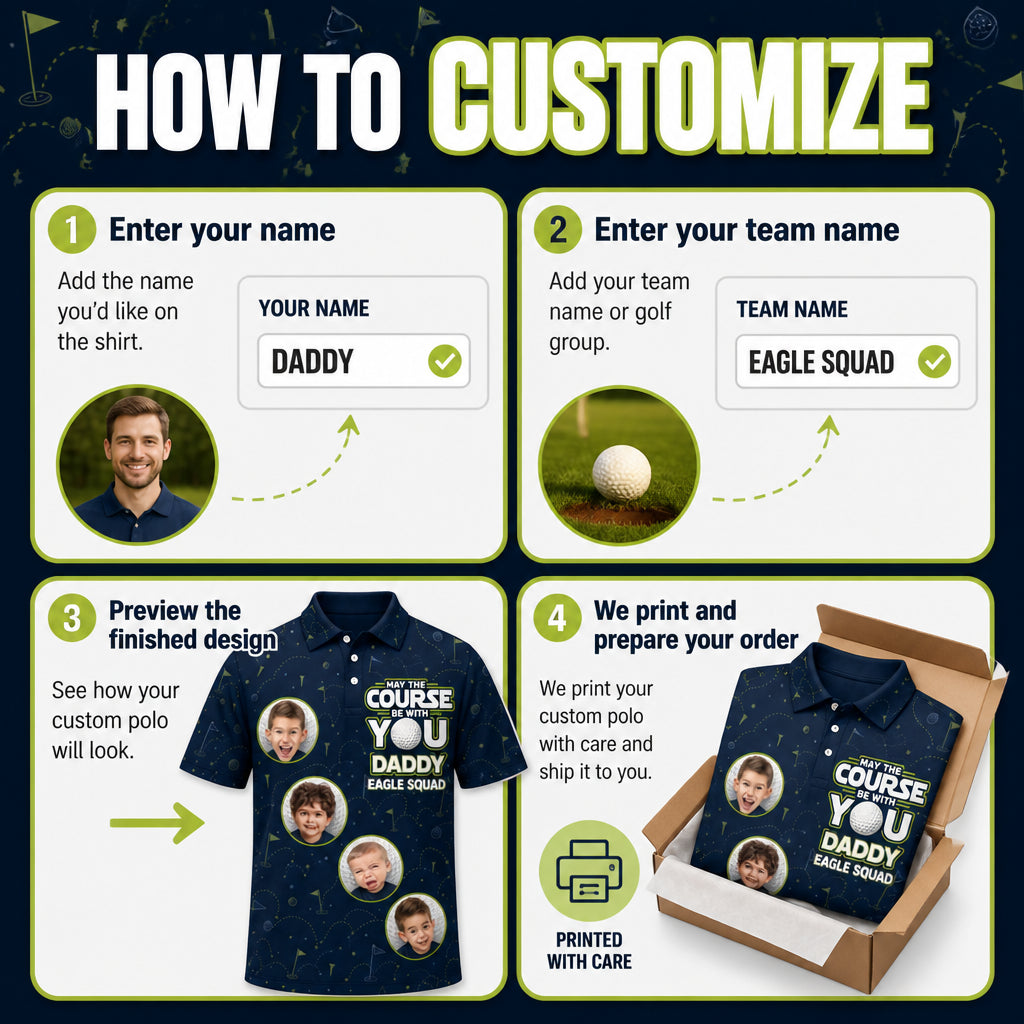 Golf Dad Photo Polo – May The Course Be With You - How to customize