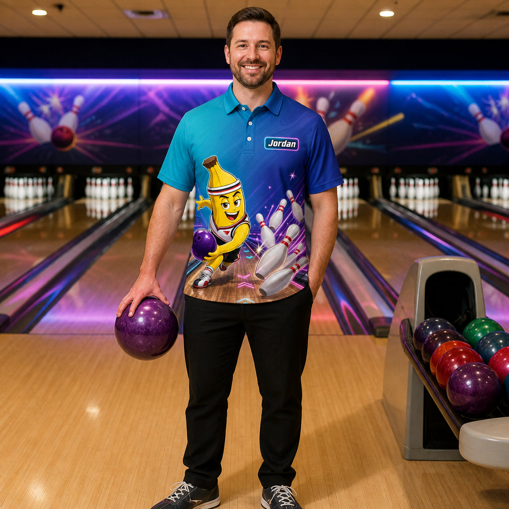 Personalized Going Bananas for Bowling Polo Shirt – Custom Name, All-Over Print