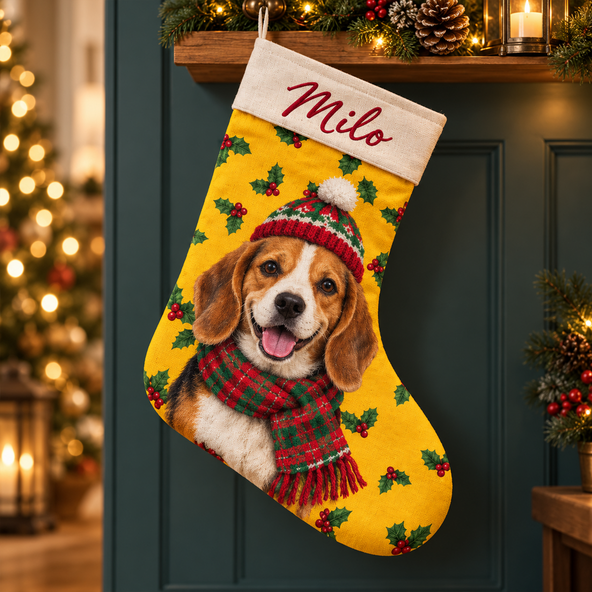 Christmas Gift For Dog Lovers - Personalized Custom Photo & Name Pet Dog Portrait With Holly Snowflake Poinsettia Christmas Stocking b59fd7c0-2a2f-41ee-8c9b-55f2e54ff5aa-3.png