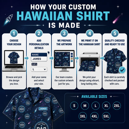 Best Dad in the Galaxy – Mission Patch Hawaiian Shirt (Personalized Name) - How to customize