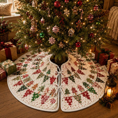 Gingerbread Christmas Tree Skirt, Red & Green Patchwork Holiday Tree Decor b5f14b7a-f43b-4d88-b328-81eba6480212-1.jpg