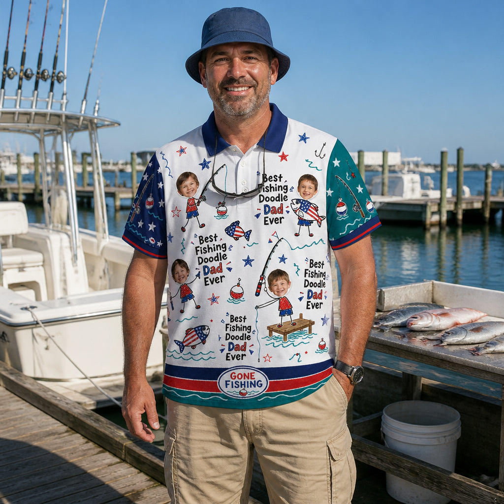 Best Dad Ever Fishing Doodle Polo - Lifestyle 2
