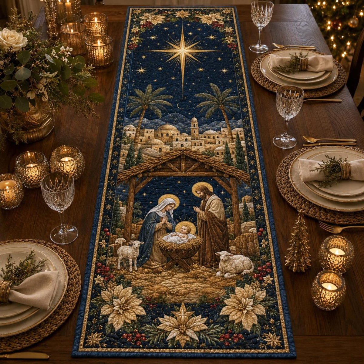Nativity Christmas Quilted Table Runner, Religious Holiday Dining Table Decor, Holy Family Bethlehem Winter Table Centerpiece Christian Xmas b6a8d29a-3136-473f-ad26-9724cfda8cd0-1.jpg