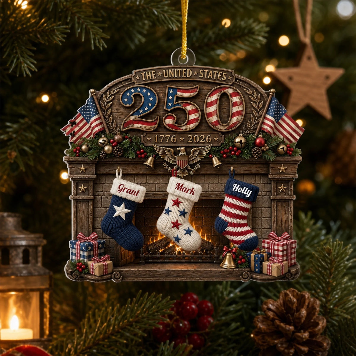 USA 250th Anniversary Fireplace & Stockings - Personalized Acrylic Ornament, Custom Family Names, Patriotic Christmas Keepsake b771f7a9-c69f-4c5a-ac62-1b5a8c301513-6a718c76359fa.jfif